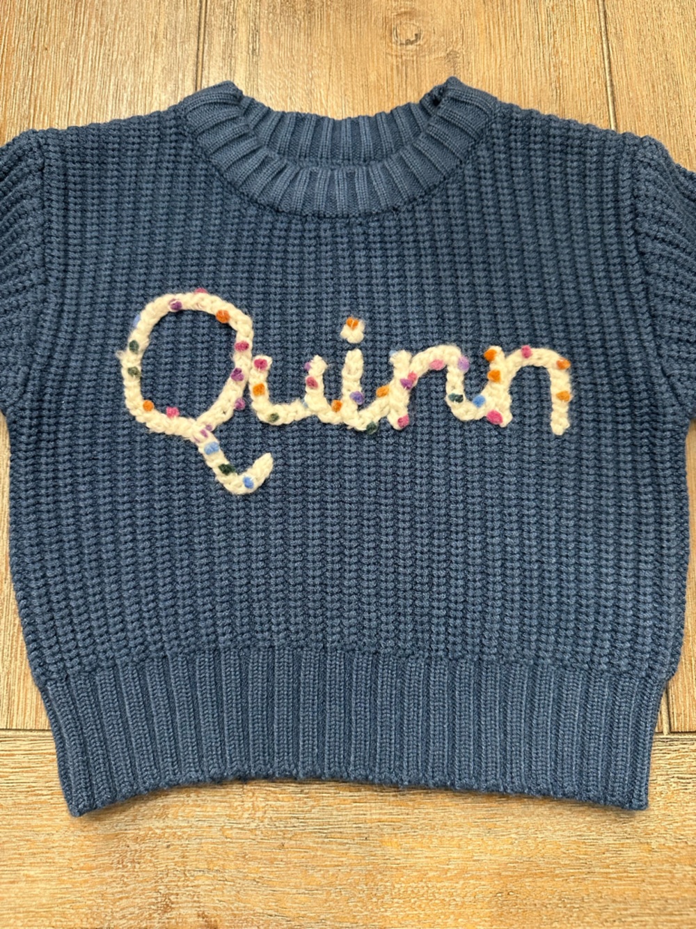 Baby Girl Custom Navy Embroidered Sweater “Quinn” | Size 6-12 Months